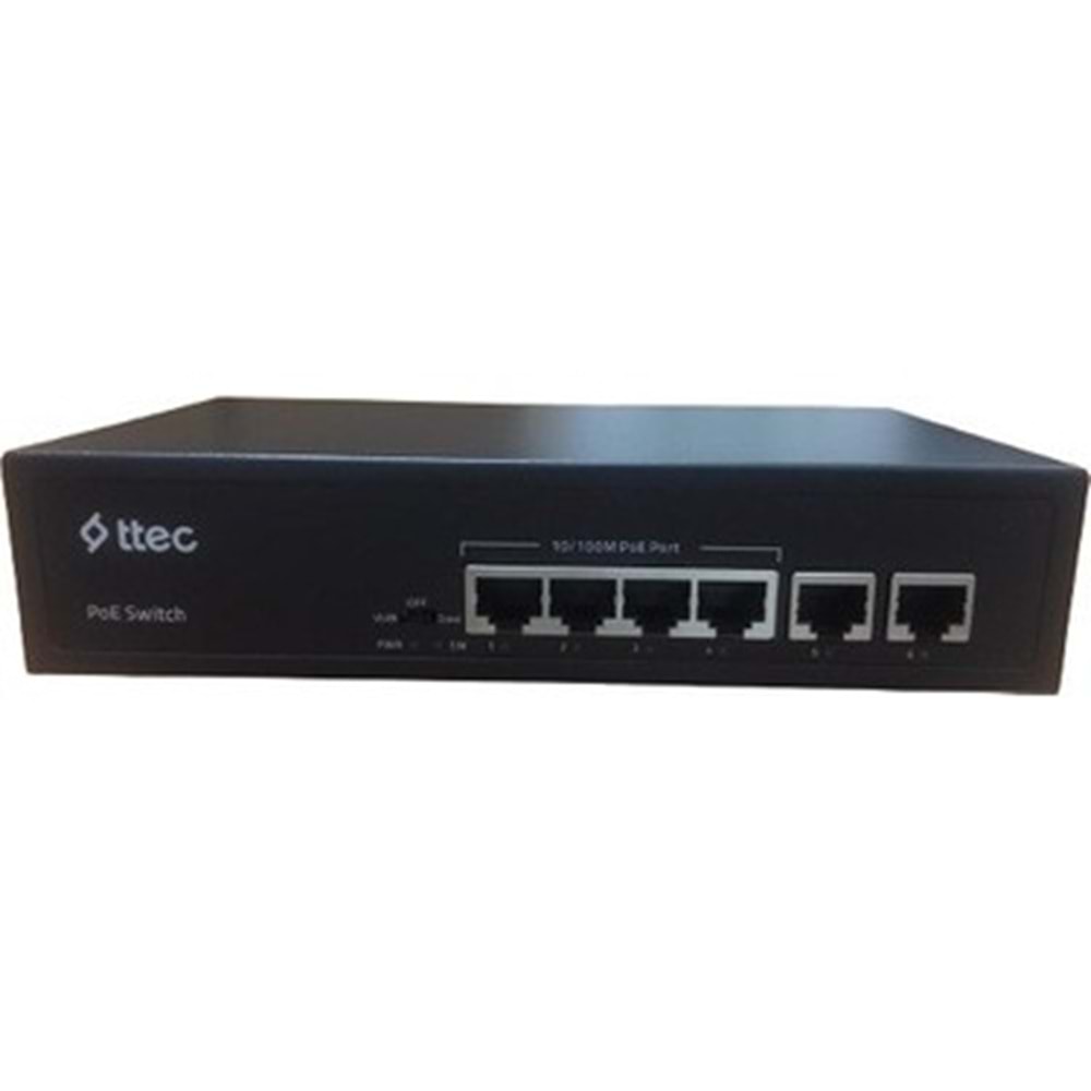 Ttec 0665P 4 Portlu, 10/100 Fast Ethernet, Tak Çalıştır Switch, 2 Fast Ethernet Uplink, 4 Port PoE+ (65W) (TSS)