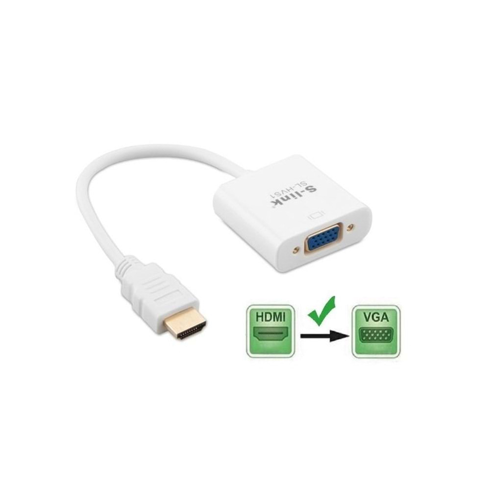 S-link SL-HVS11 Hdmi to Vga+Audio Çevirici Adaptör...Yüksek Çözünürlüklü Görüntü ve Ses Sinyalini 1080P Hd Görüntü ve Ses Sinyaline Çeviren Kolay Taşınabilir Portatif Çevirici