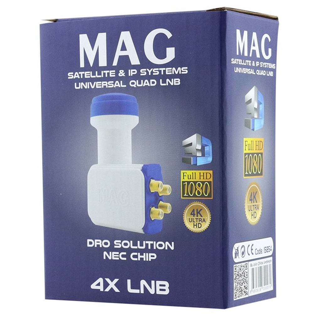 Mag Dört Çıkışlı 4K Ultra Hd Lnb - Altın Uç Düşük Kayıp Sharp Chip Set