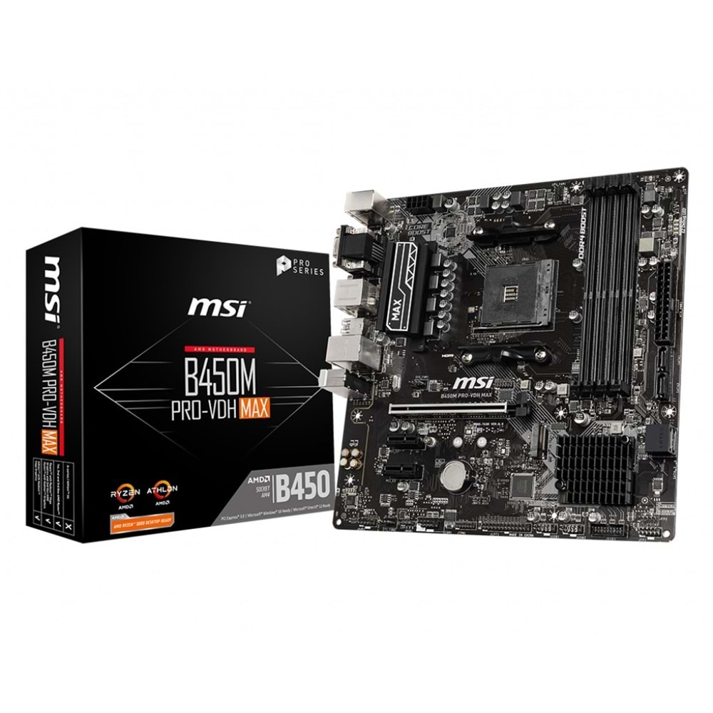 MSI B450M PRO-VDH MAX AM4 DDR4 3866(OC) 4xDIMM DVI HDMI VGA GLAN M.2 USB3.2 mATX