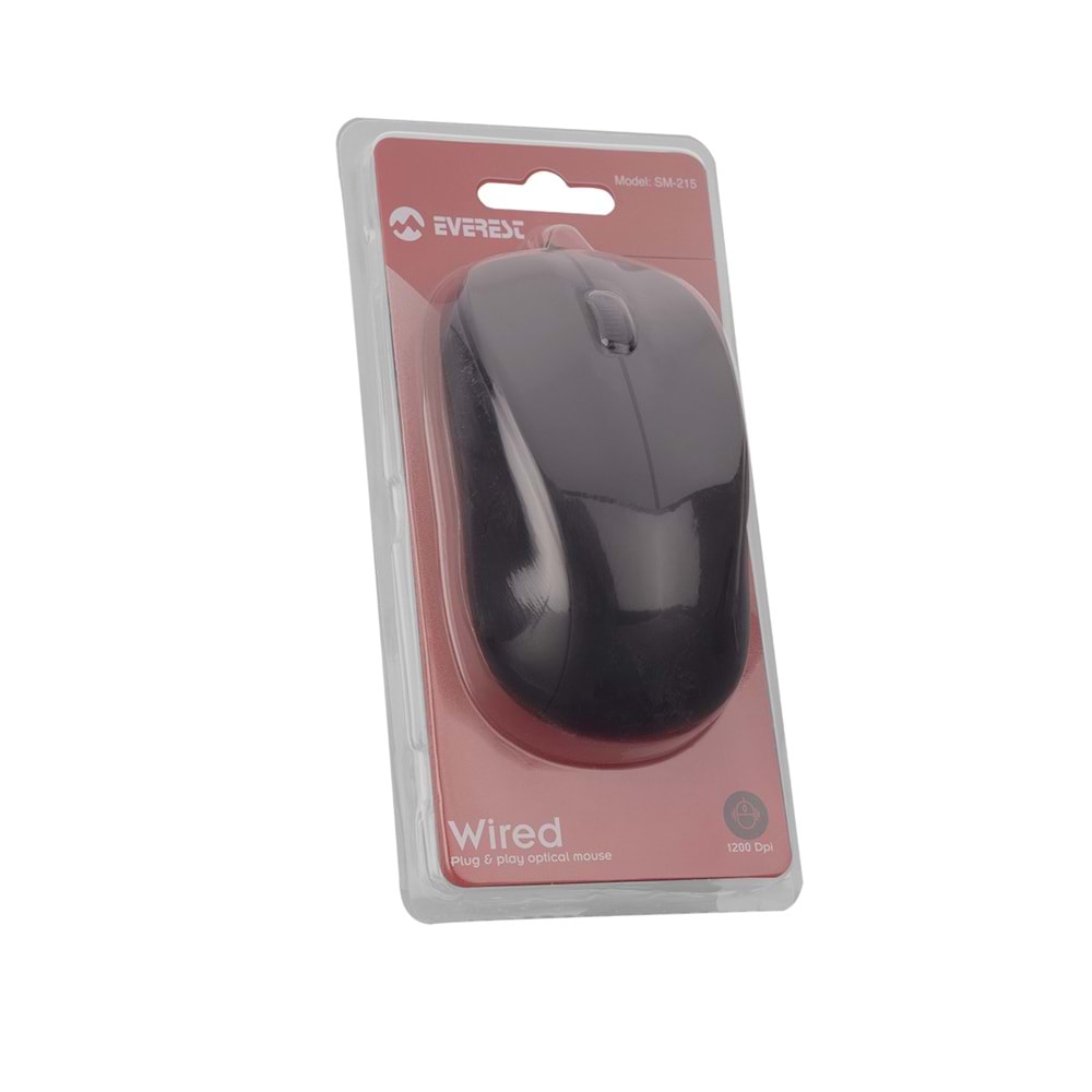 Everest SM-215 Usb Siyah 1.5m Usb Kablolu Mouse