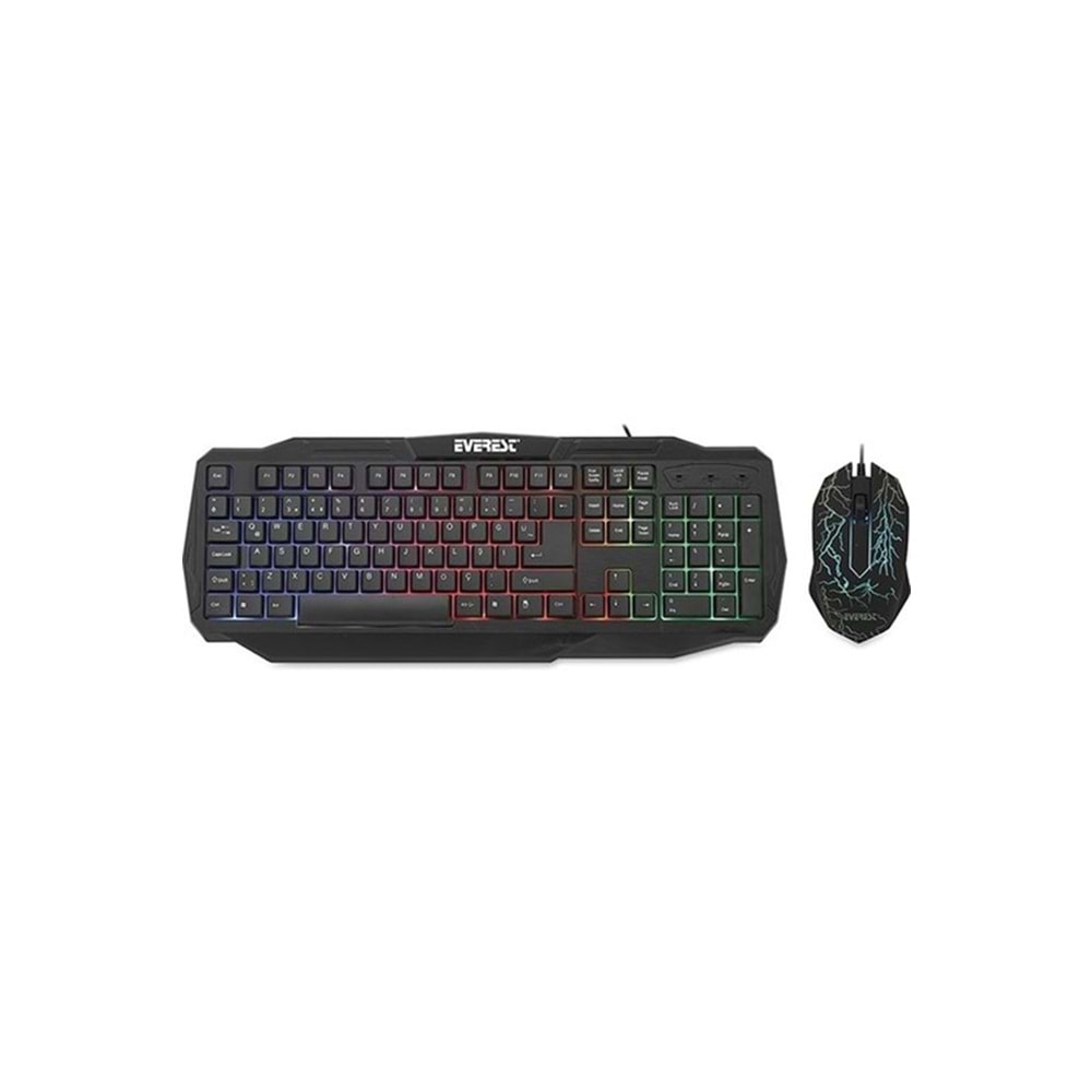 Everest KMX-86 Olivine Siyah Usb Gökkuşağı Zemin Aydınlatmalı Q Standart Klavye + Mouse Set