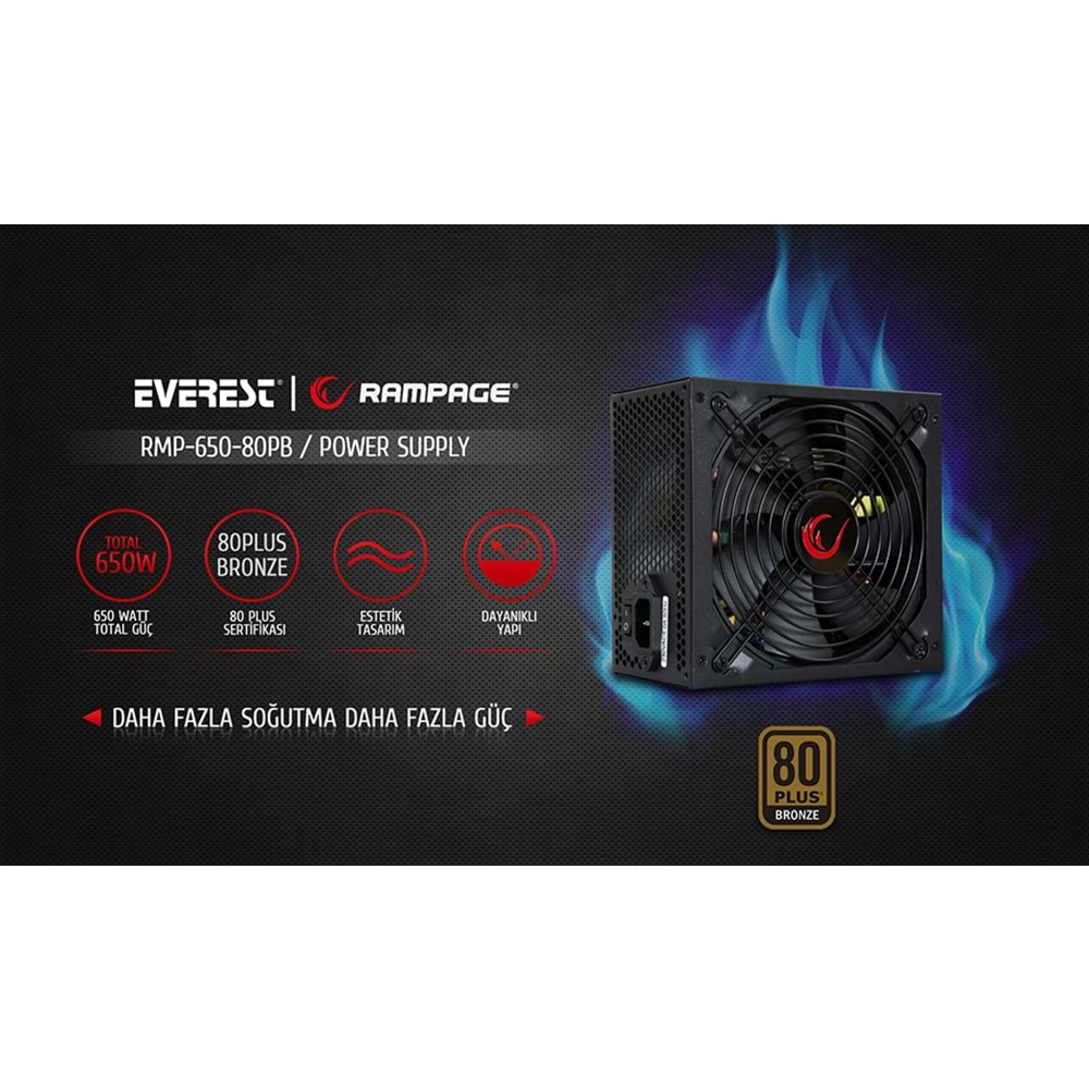 Rampage RMP-750-80PB 750W 14cm Siyah Fan 80 Plus Bronze Aktif PFC Power Supply