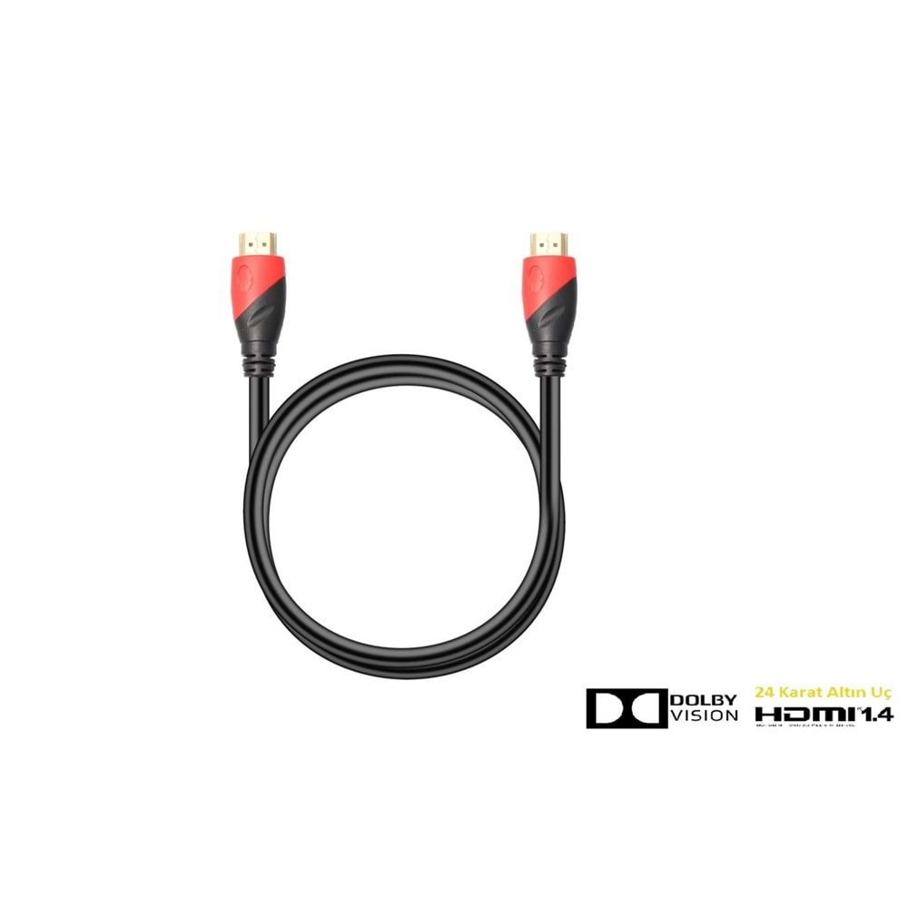 Hytech HY-HDM5 Hdmi to Hdmi 5m Altın Uçlu Hdmi Kablo - 100 Mbps Ethernet Destekli 3D ve 4K Yayın Uyumlu Dolby Ses İletimli 1.4 Seri