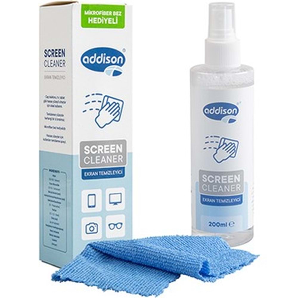 Addison 300870 Ekran Temizleyici Sprey 200ml + Mikrofiber Bez