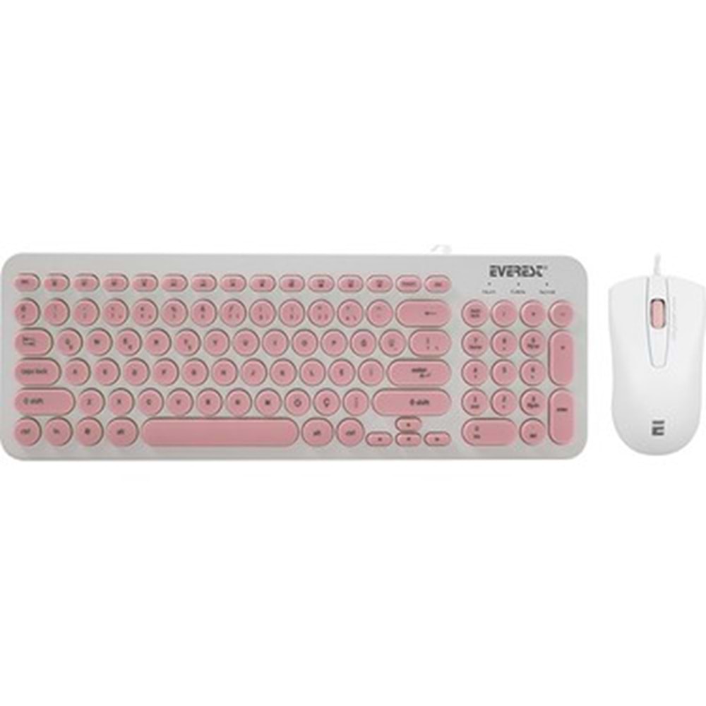 Everest KM-01K Pembe Usb Yuvarlak Tuşlu 3D Mouse Combo Türkçe Klavye + Mouse Set