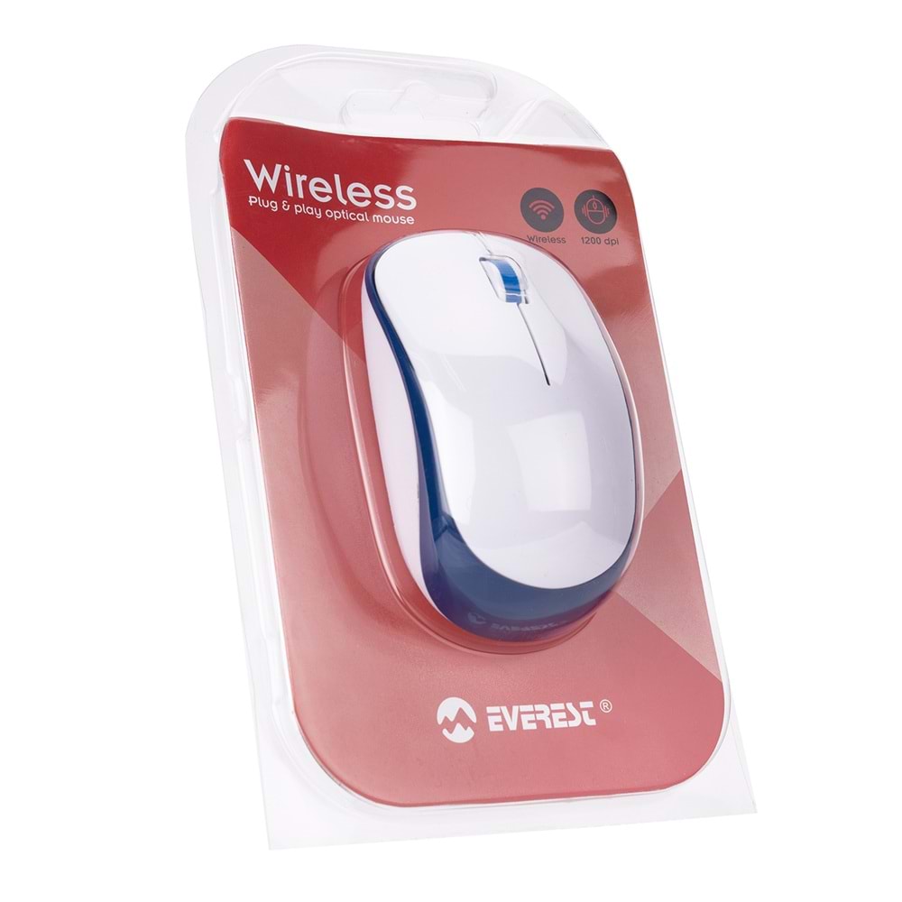 Everest SM-833 Usb Beyaz/Turkuaz 1200dpi Optik Kablosuz Mouse