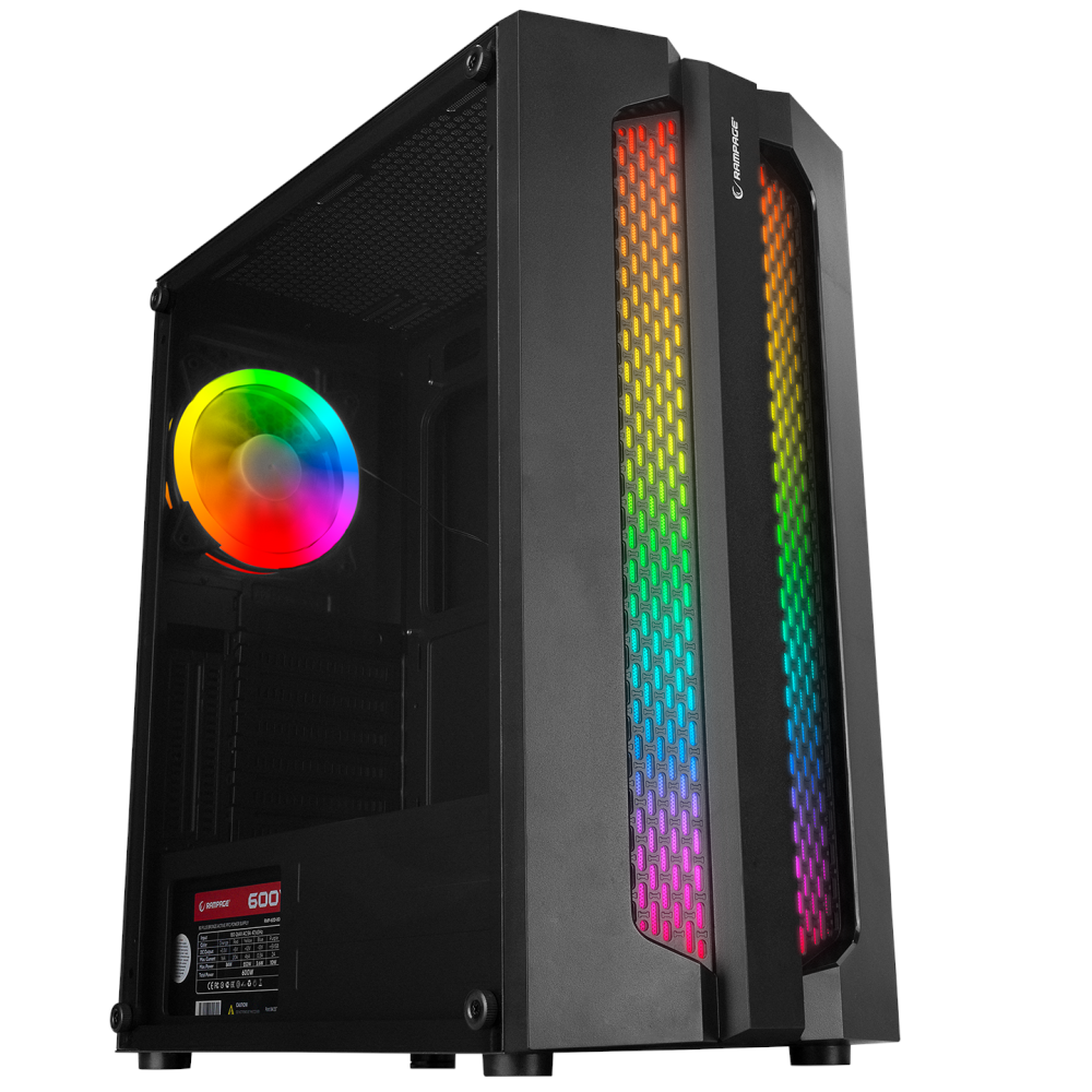 Rampage X-BASE Temper Camlı 600W 80 Plus Bronze ARGB Fanlı Gaming Oyuncu Kasası