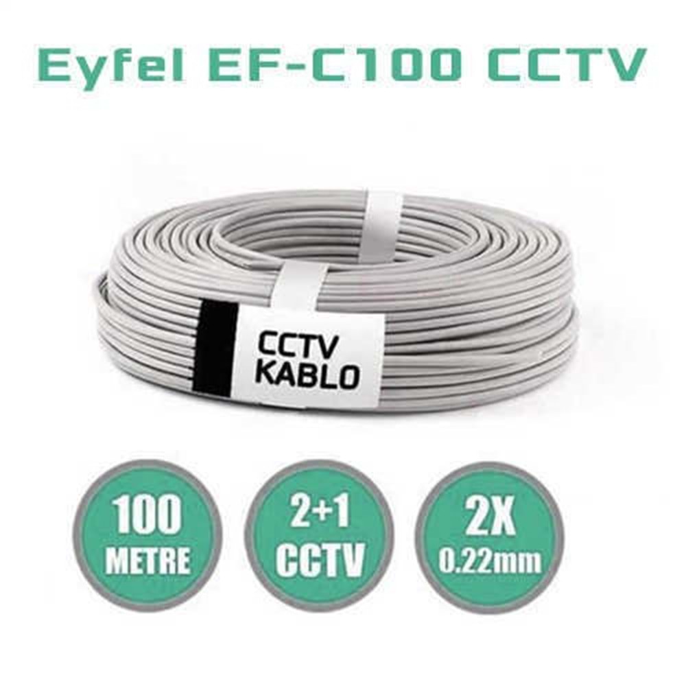 Eyfel EF-C100 2+1 2x0.22 Folyolu Lüks 100M CCTV Kablo