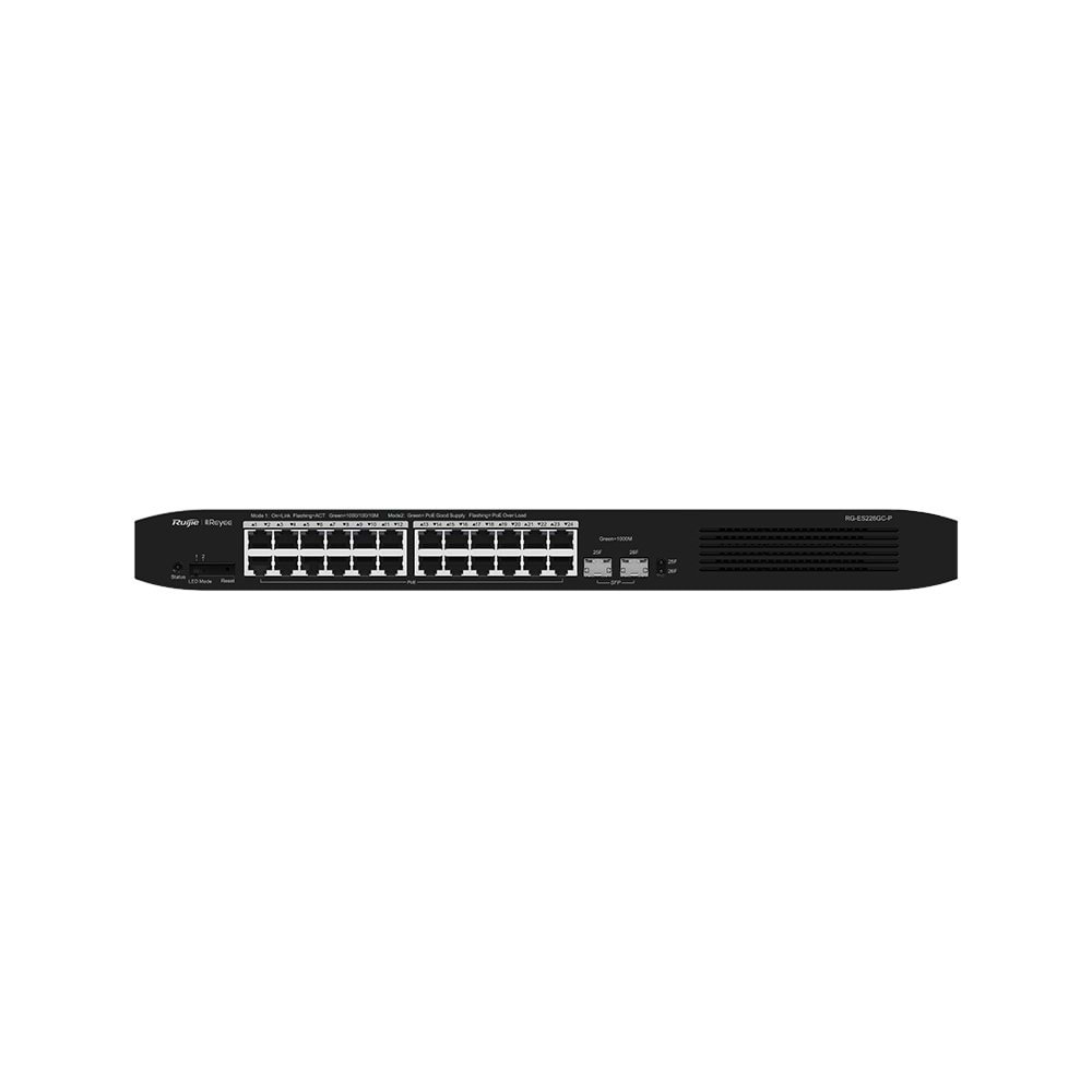 Reyee RG-ES226GC-P 26 Portlu, 10/100/1000 Gigabit, Yönetilebilir Switch, 2 SFP, 24 Port PoE+ (370W)