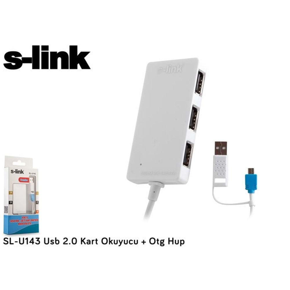 S-link SL-U143 Beyaz Usb 2.0 Kart Okuyucu + 3 Port Usb Hup + Micro Otg Çevirici