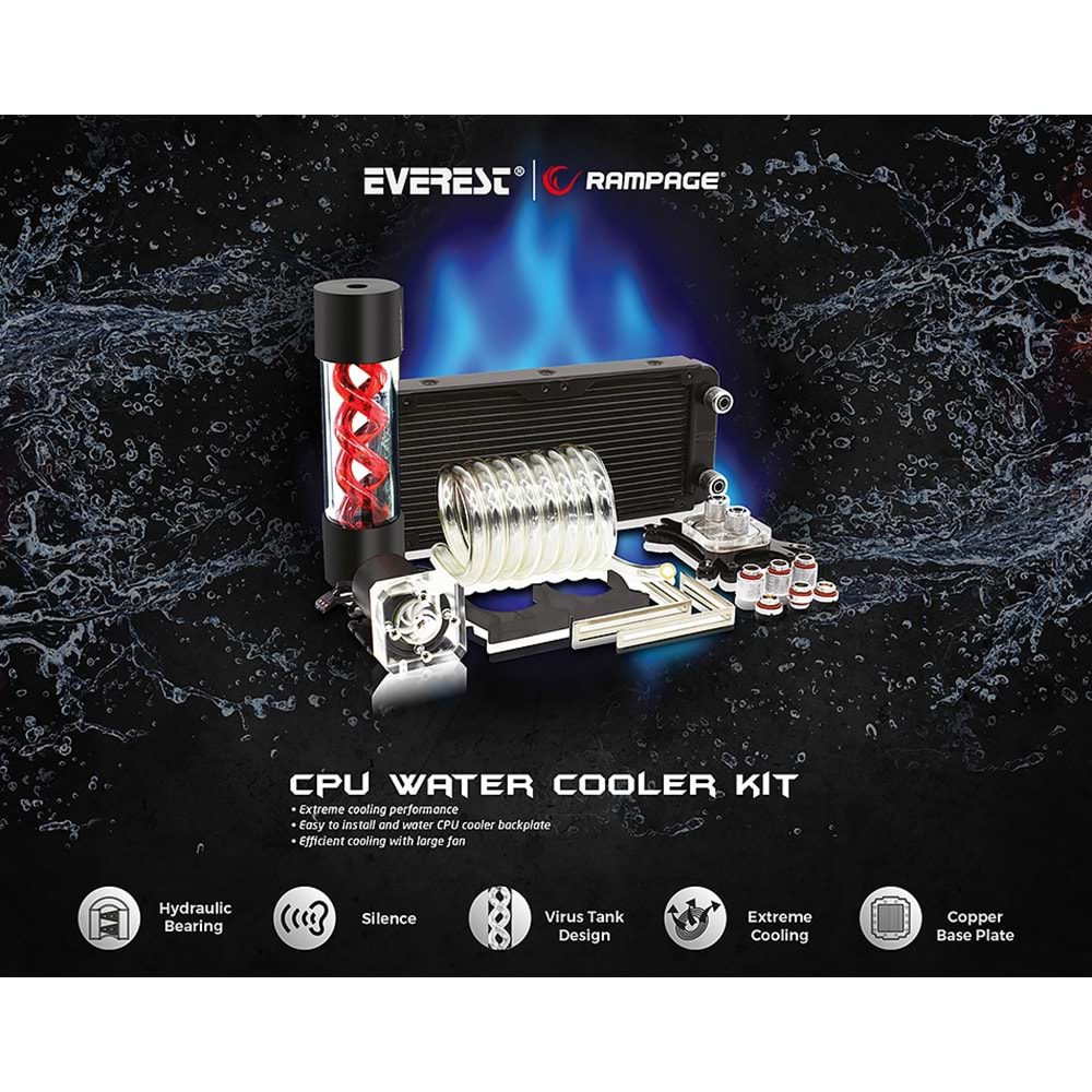 Rampage Gust Fan-K120 120*120*25mm İntel 775-2066/Amd FM1-AMD4 Custom Sıvı Cpu Soğutucu Kit