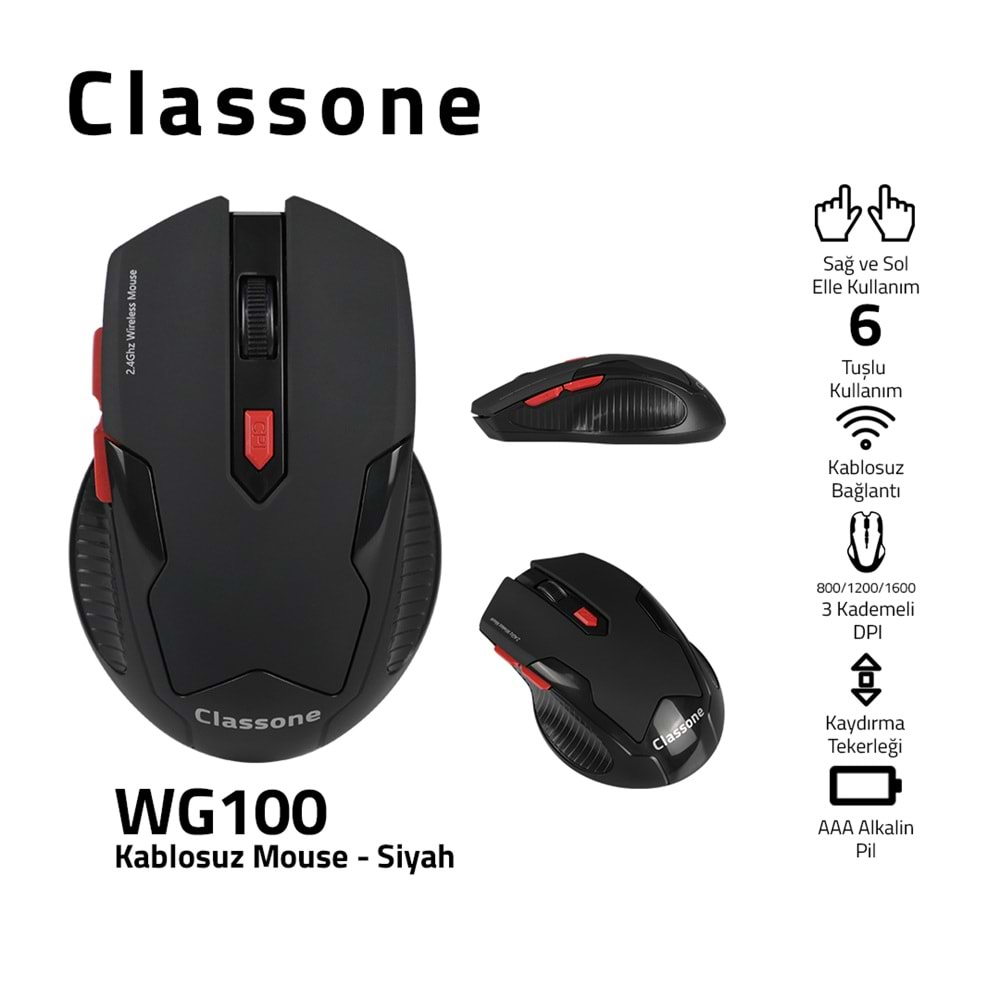 Classone WG100 Kablosuz 1600 DPI Optik Oyuncu Mouse