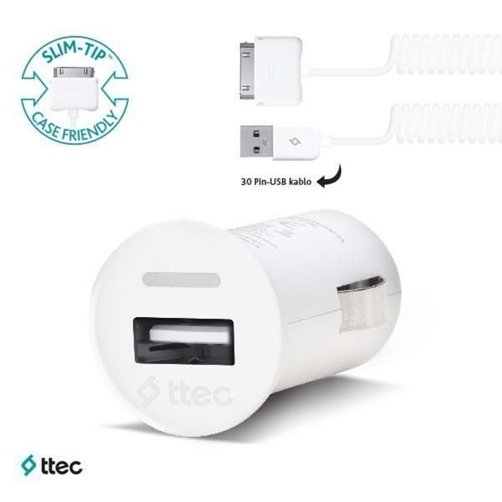 Ttec - iPhone 4/4s Compact Araç Şarj Cihazı - 1000mA - 2CKC2001