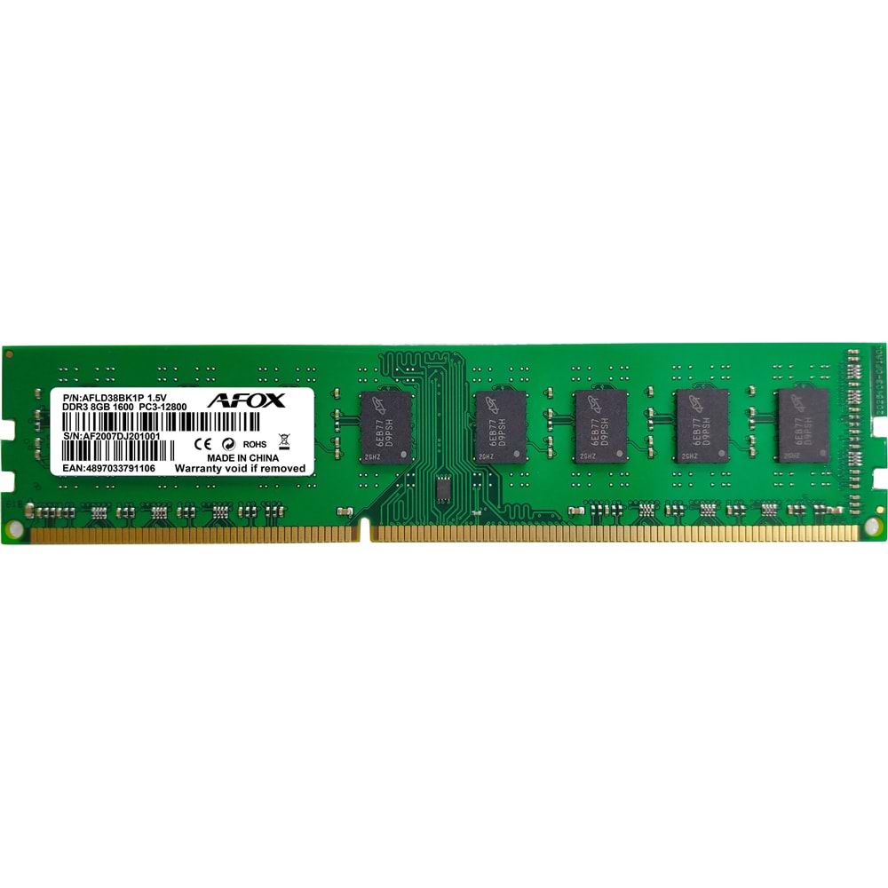 Afox DDR3 8GB 1600Mhz AFLD38BK1P Masaüstü Ram