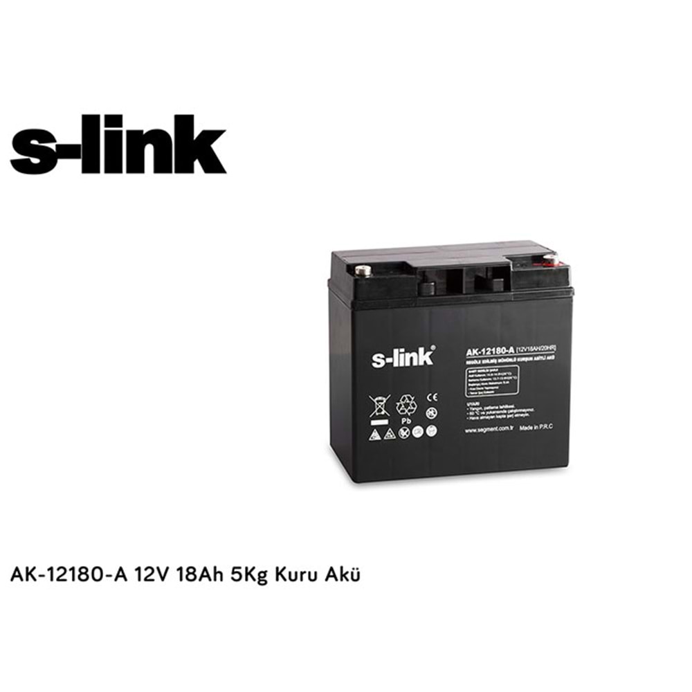 S-link AK-12180-A 12V 18Ah 5Kg Kuru Akü