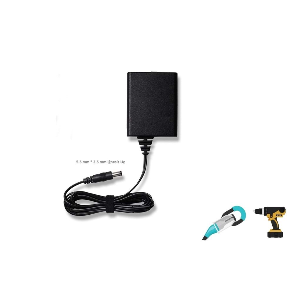 Compaxe CPA-222 Şarjlı Matkap Şarjlı Süpürge Adaptörü...22V 200MA Adaptör 5.5 * 2.5 İğnesiz Yuvarlak Uçlu Yüksek Verimli Minimal Tasarımlı Şarjlı Süpürge Şarjlı Matkap Adaptörü