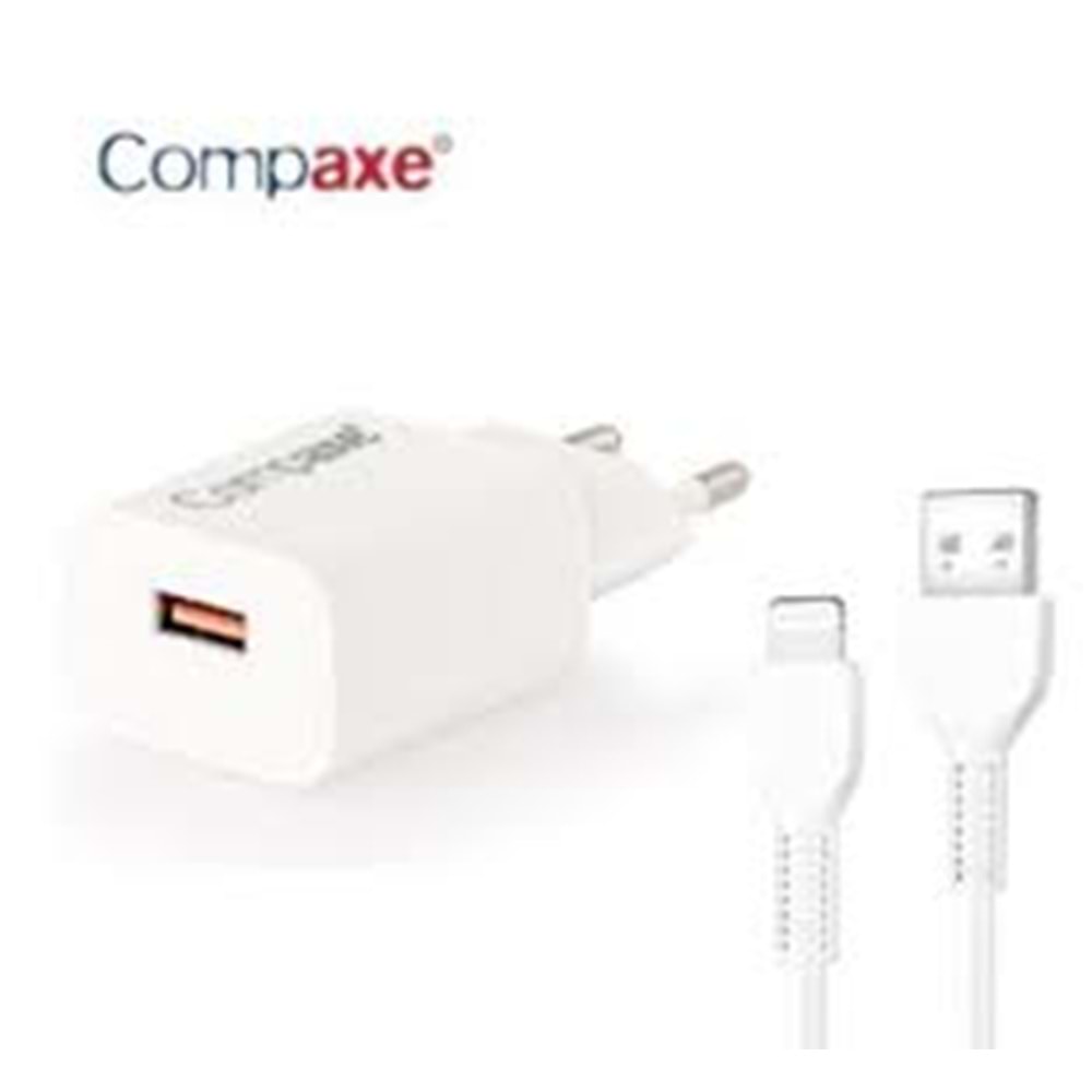 COMPAXE CTA-150QCUL24 18W 5V 3A/ 9V 2A/ 12V 1.5A QC + USB TO LIGHTNING 2.4 A KABLOLU SET BEYAZ