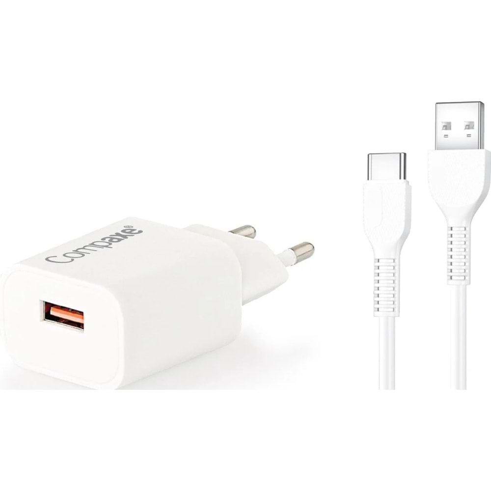 COMPAXE CTA-150QC UT24B 18W 5V 3A/ 9V 2A/ 12V 1.5A QC + USB TO TYPE C 2.4 A KABLOLU SET BEYAZ
