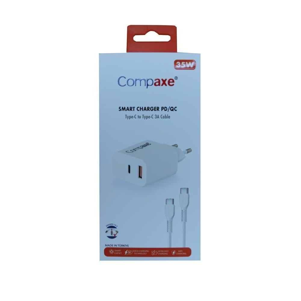 COMPAXE CTA-350 UT 35W PD/QC + USB TO TYPE C 3 A KABLOLU SET BEYAZ