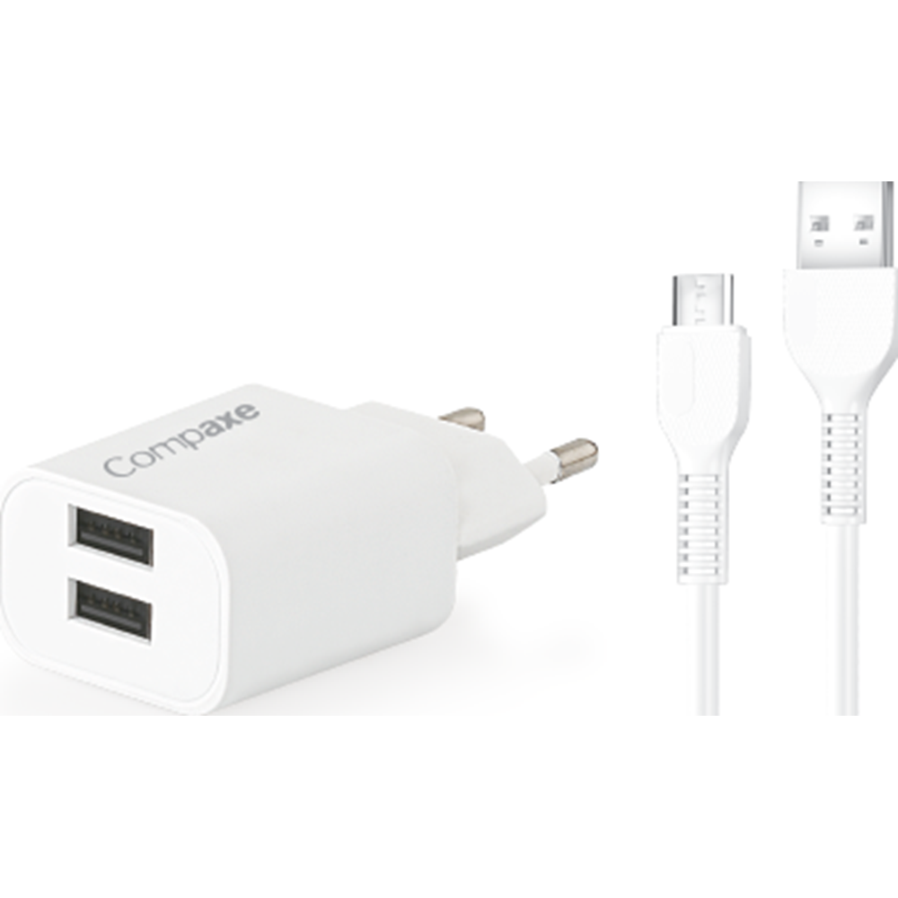 COMPAXE CTA-521DUMB24 10W 5V 2.1A ÇİFT USB + USB TO MICRO 2.4A KABLOLU SET BEYAZ