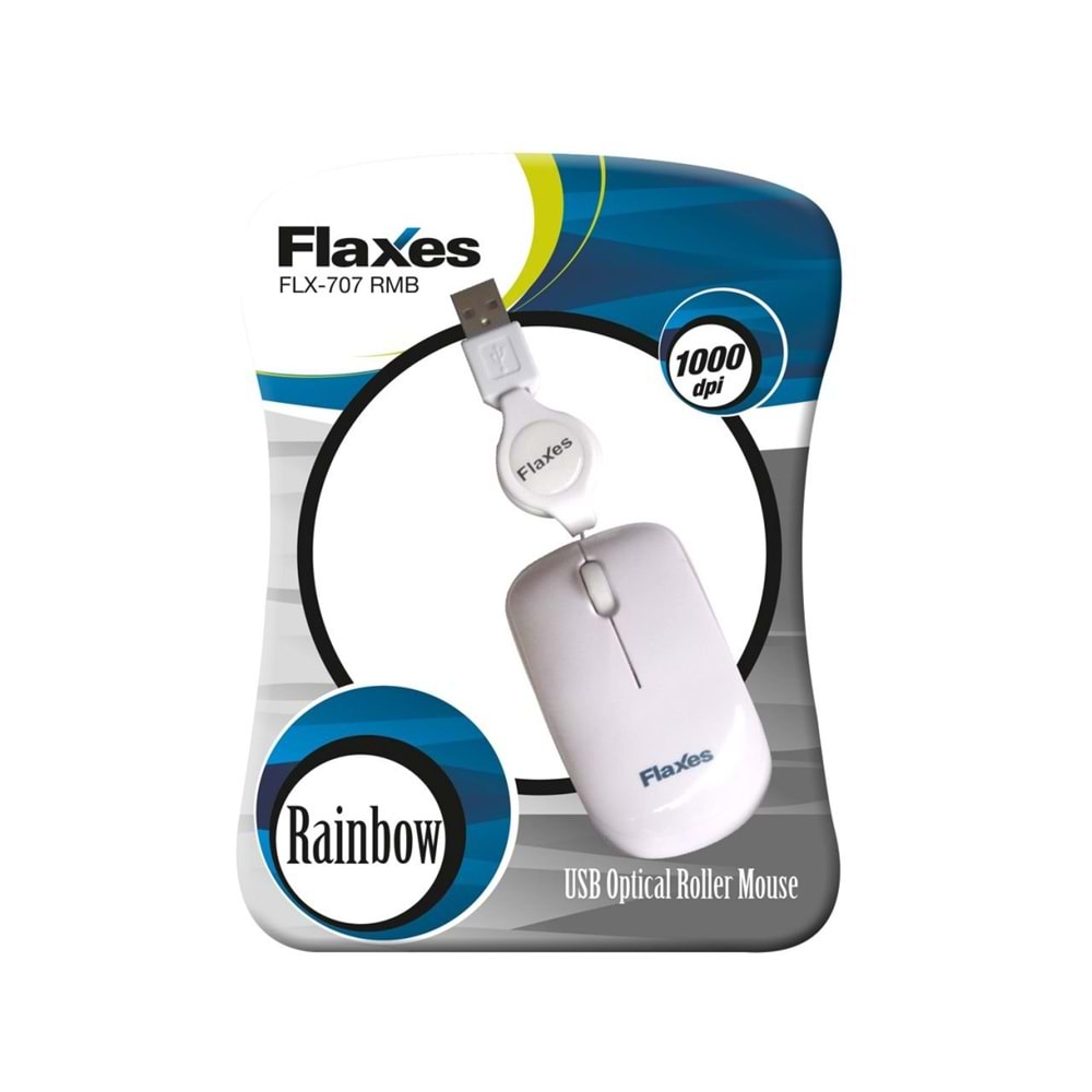 FLAXES FLX-707RMB USB MAKARALI MOUSE BEYAZ *BLİSTER KUTU