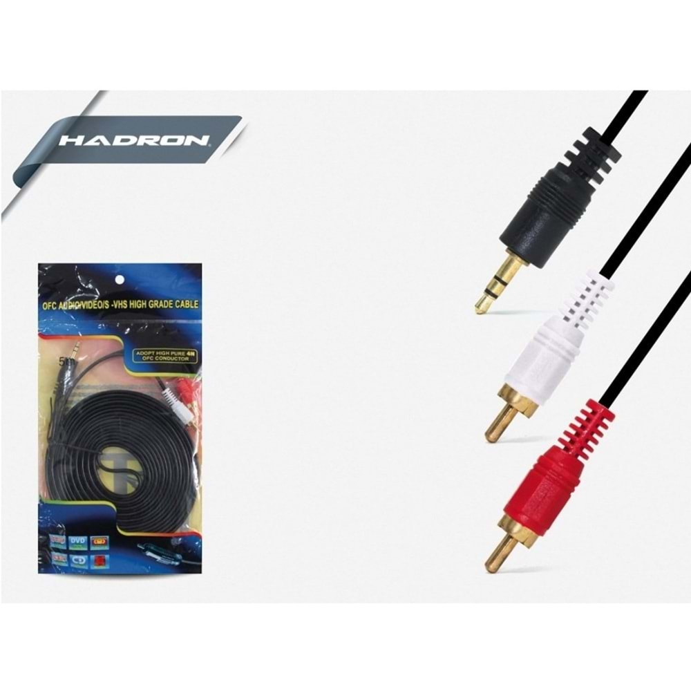 Hadron HD4408 Aux to 2 Rca Çevirici Kablo - 5 mt. Kablo 3.5 mm Aux Jak
