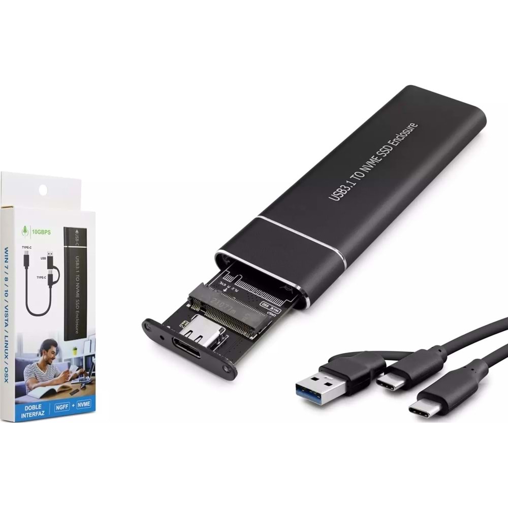 HADRON HDX1768 SSD KUTUSU NVME M2 TYPE-C+USB (CHIP JMS583) SİYAH
