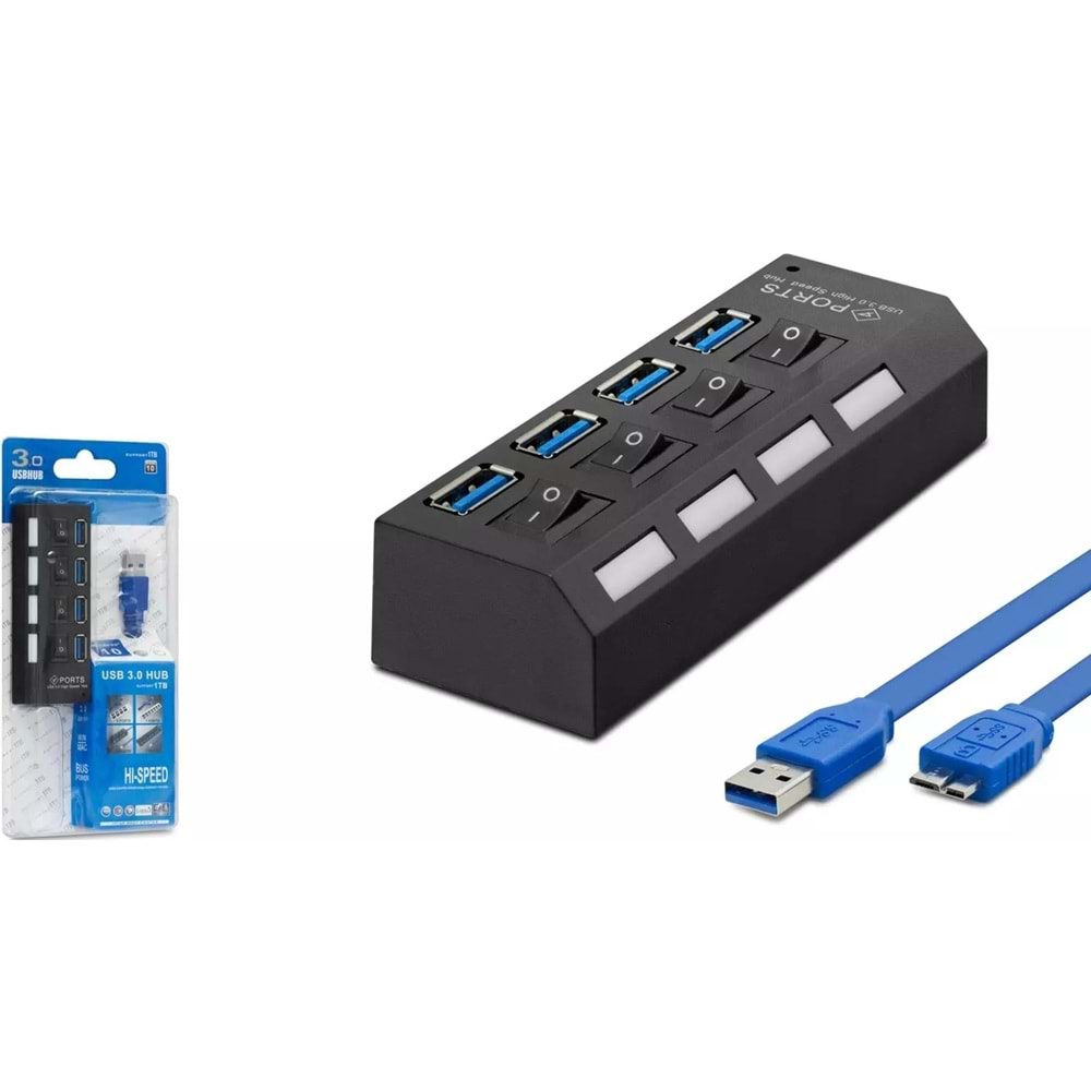 HADRON HDX7023 USB3.0 4PORT 4ANAHTARLI 1TB 50CM SİYAH USB ÇOKLAYICI