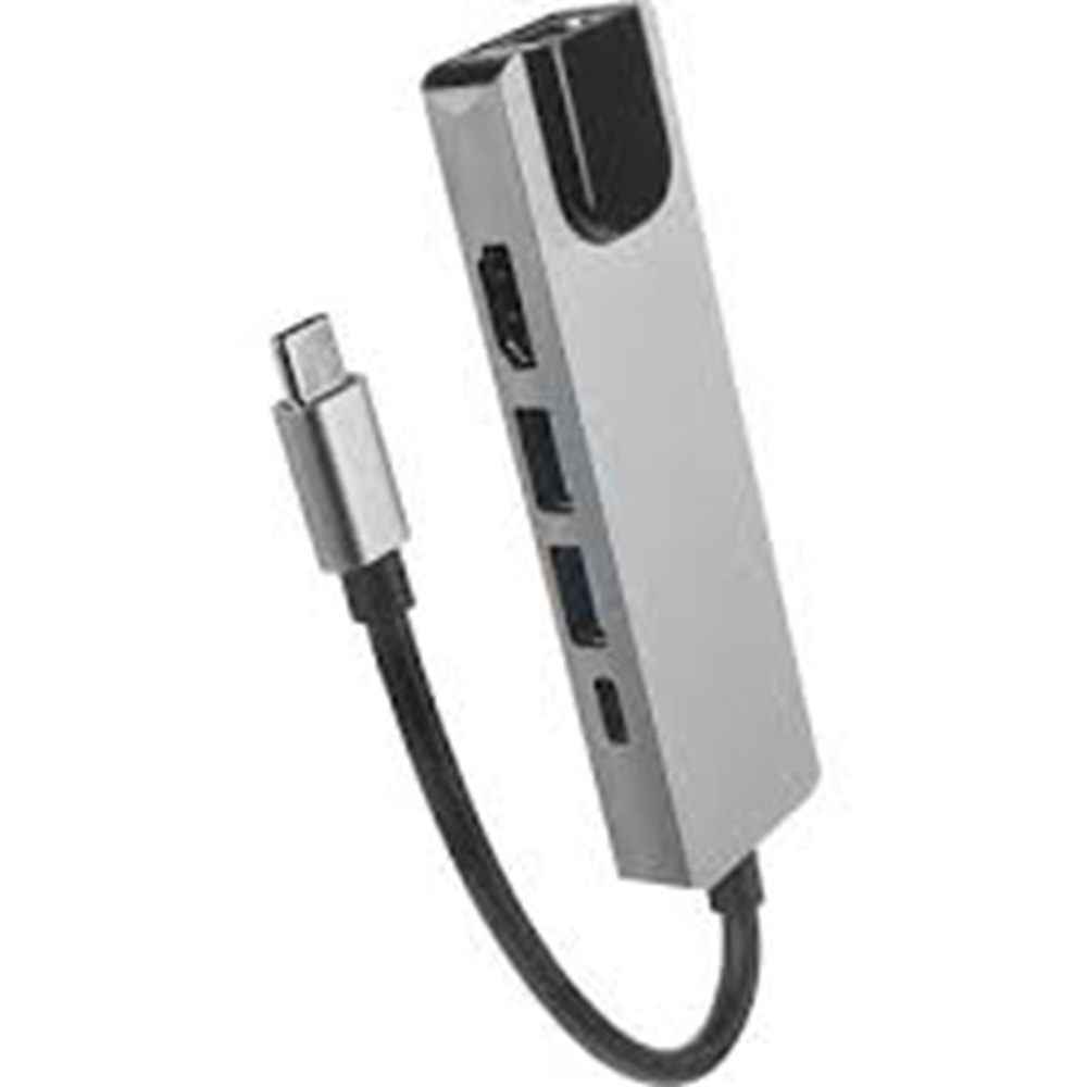 Hytech HY-USBC80 4K@30Hz Gri Metal 2xUSB3.0 1xHDMI, 1xPD 10/100/1000M Type C Adaptör