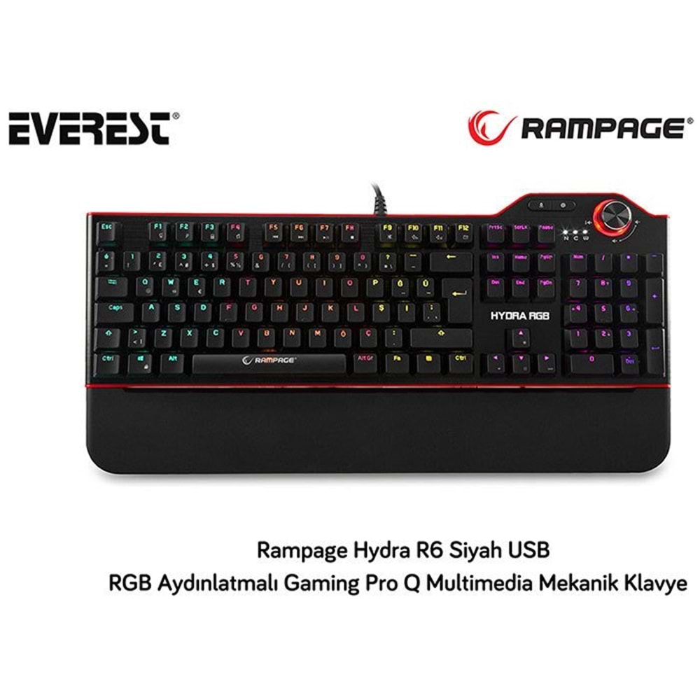 Everest Rampage Hydra R6 Siyah USB RGB Aydınlatmalı Gaming Pro US Multimedia Mekanik Klavye (7 Renk RGB Aydınlatma)