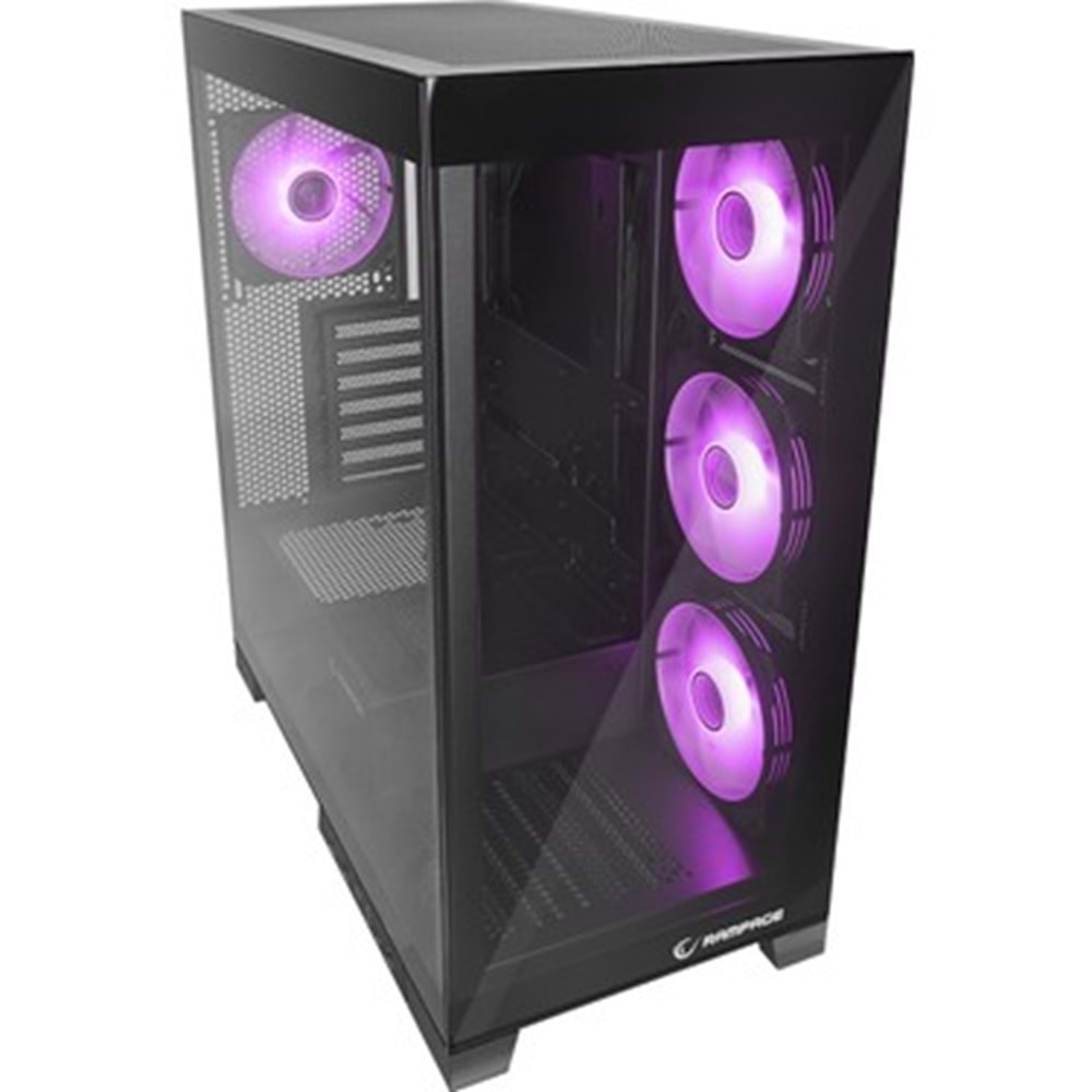 Rampage HYDRA V2 BLACK Type-C+USB3.0 Temperli Camlı 4*ARGB Infinity Fan+Hub E-ATX Exclusive Gaming Oyuncu Kasası
