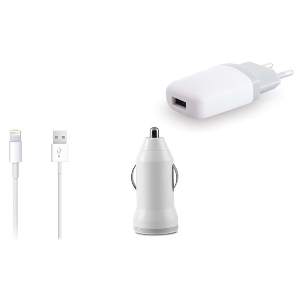 S-link IP-547 1000MA iPhone Lightning 3 in 1 Ev+Araç+Data Şarj Kablosu