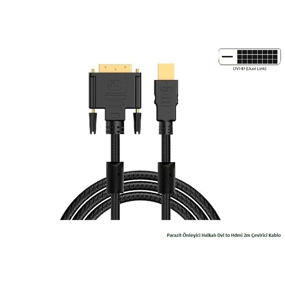 Hadron Iron 2250/100 Dvi To Hdmi Kablo - 2Metre Dayanıklı Pvc Koruma Üzerine Naylon Örgü Kablo