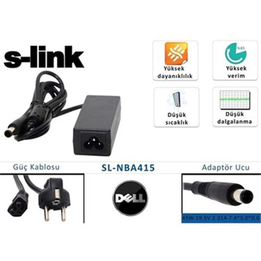 S-link SL-NBA415 45W 19.5V 2.31A 7.4*5.0*0.6 Dell Minibook Adaptör
