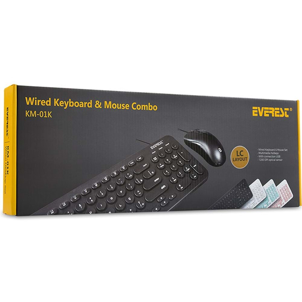 Everest KM-01K Beyaz Usb Yuvarlak Tuşlu 3D Mouse Combo Türkçe Klavye + Mouse Set