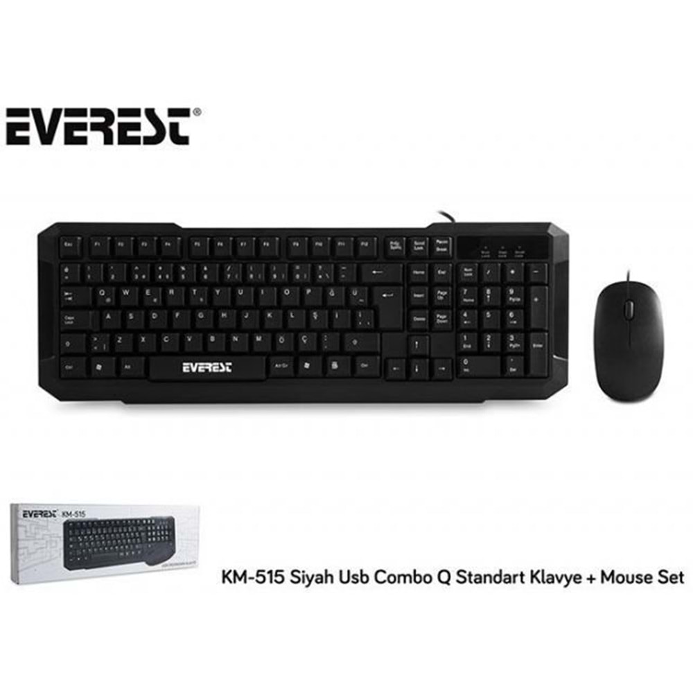 Everest KM-515 Siyah Usb Combo Q Standart Klavye + Mouse Set