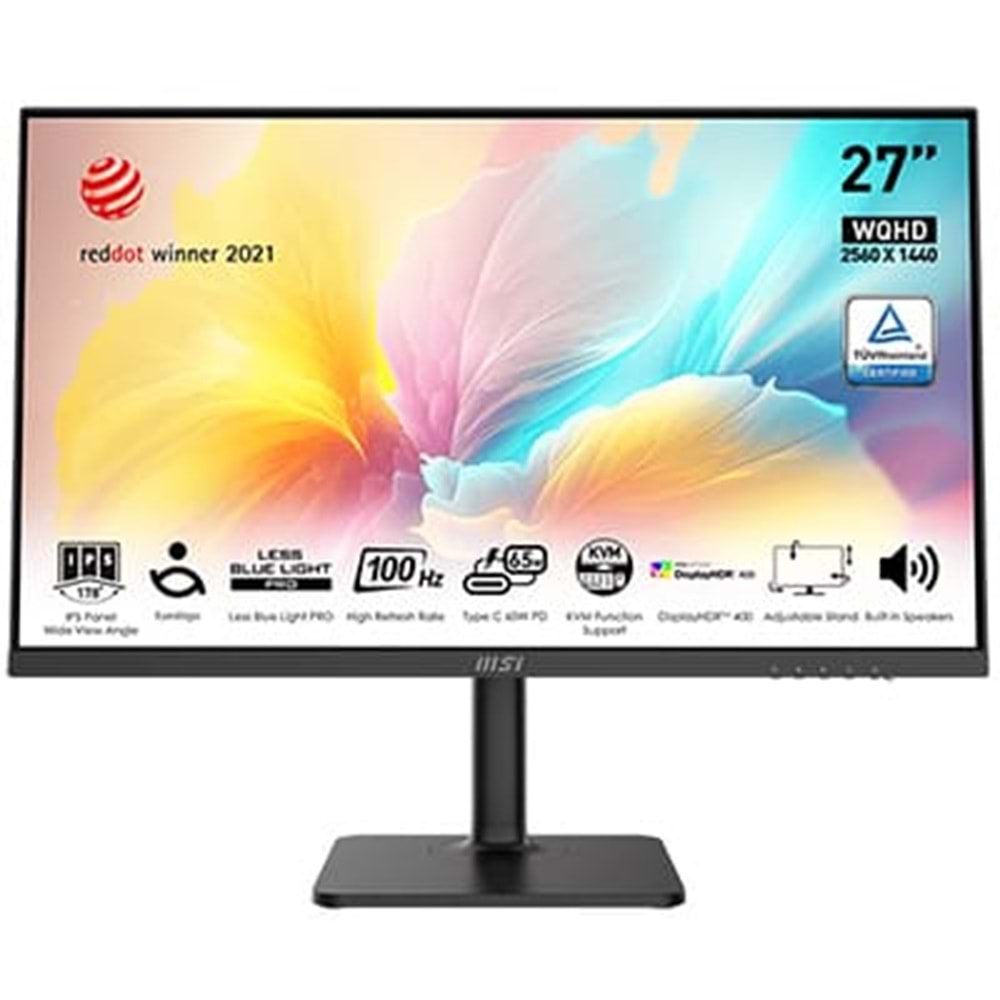 MSI 27 MODERN MD272QXP 2560x1440 (WQHD) 16:9 FLAT IPS 100HZ 1MS ADAPTIVE-SYNC PIVOT TYPE-C MONITOR