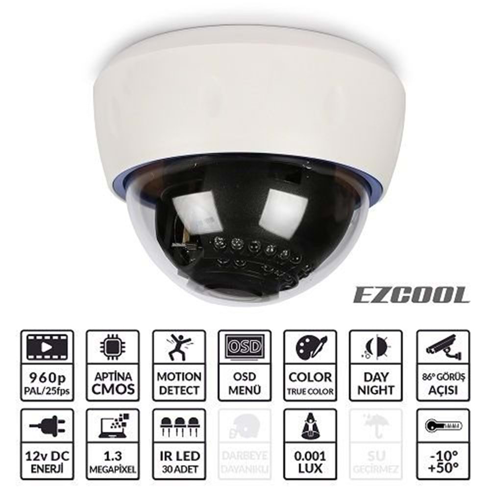 EZCOOL EZ-3013 1,3M 2,8-12MM (3MP) 30 LED AHD DOME