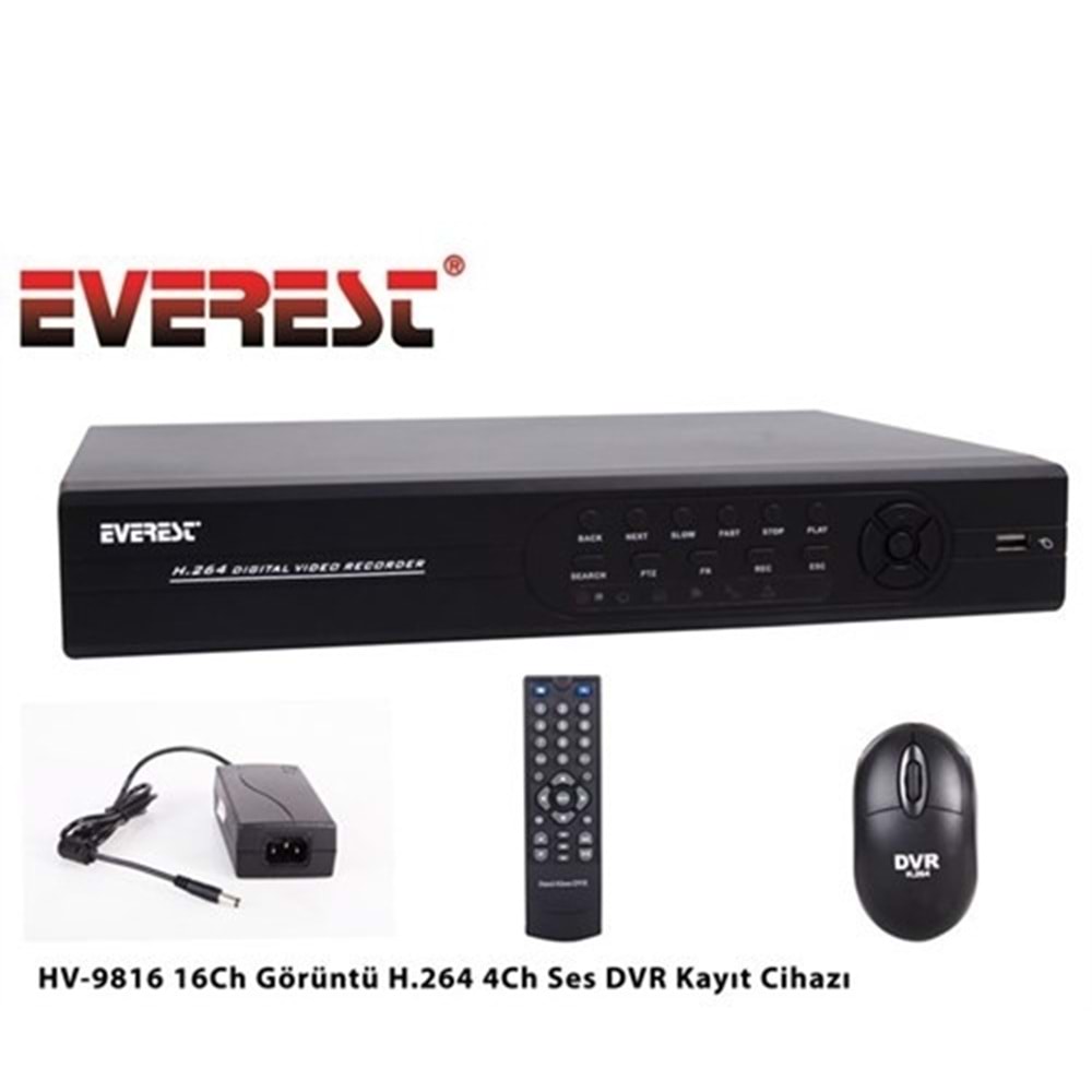 Everest HV-9816 16Ch Görüntü H.264 4Ch Ses DVR Kayıt Cihazı