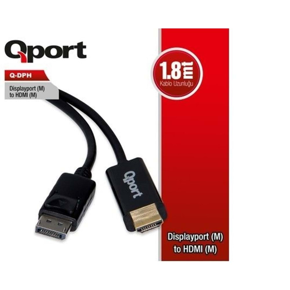 Qport Q-Dph Display Port to Hdmi Çevirici - 1.8 Mt. Erkek Erkek Uç