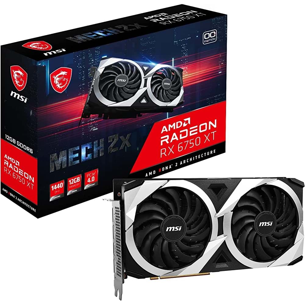 MSI Radeon RX6750 XT Mech 2X 12G OC RX6750XT 12GB GDDR6 192B PCIE 4.0 X16 (3XDP 1XHDMI)