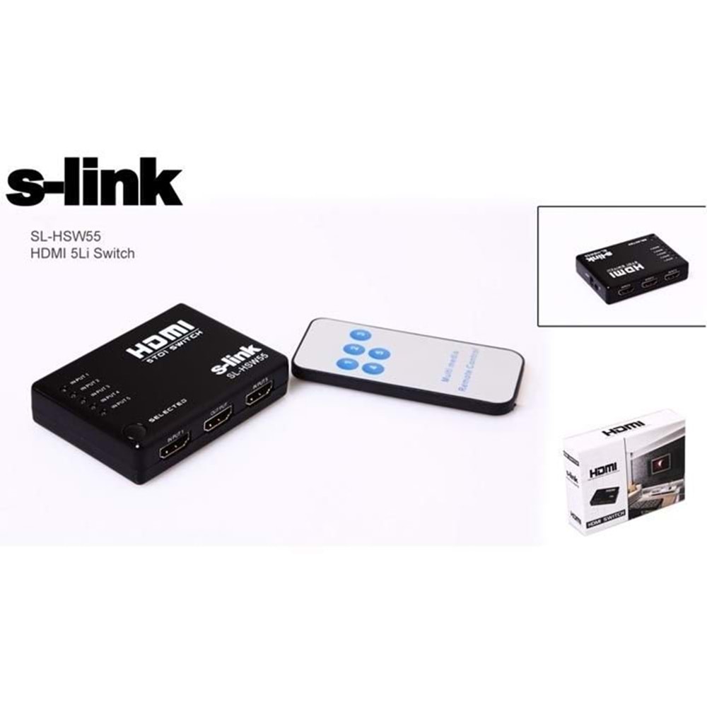 S-Link SL-HSW55 HDMI IR Kontrollü Kumandalı 5 Çıkışlı Hd Switch