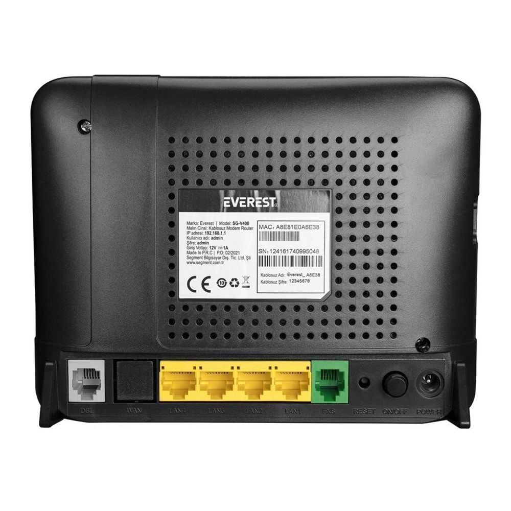 Everest SG-V400 2.4GHz 300Mbps ADSL2+/VDSL2 2*5dBi Dahili Antenli VoIP Destekli Kablosuz Modem Router