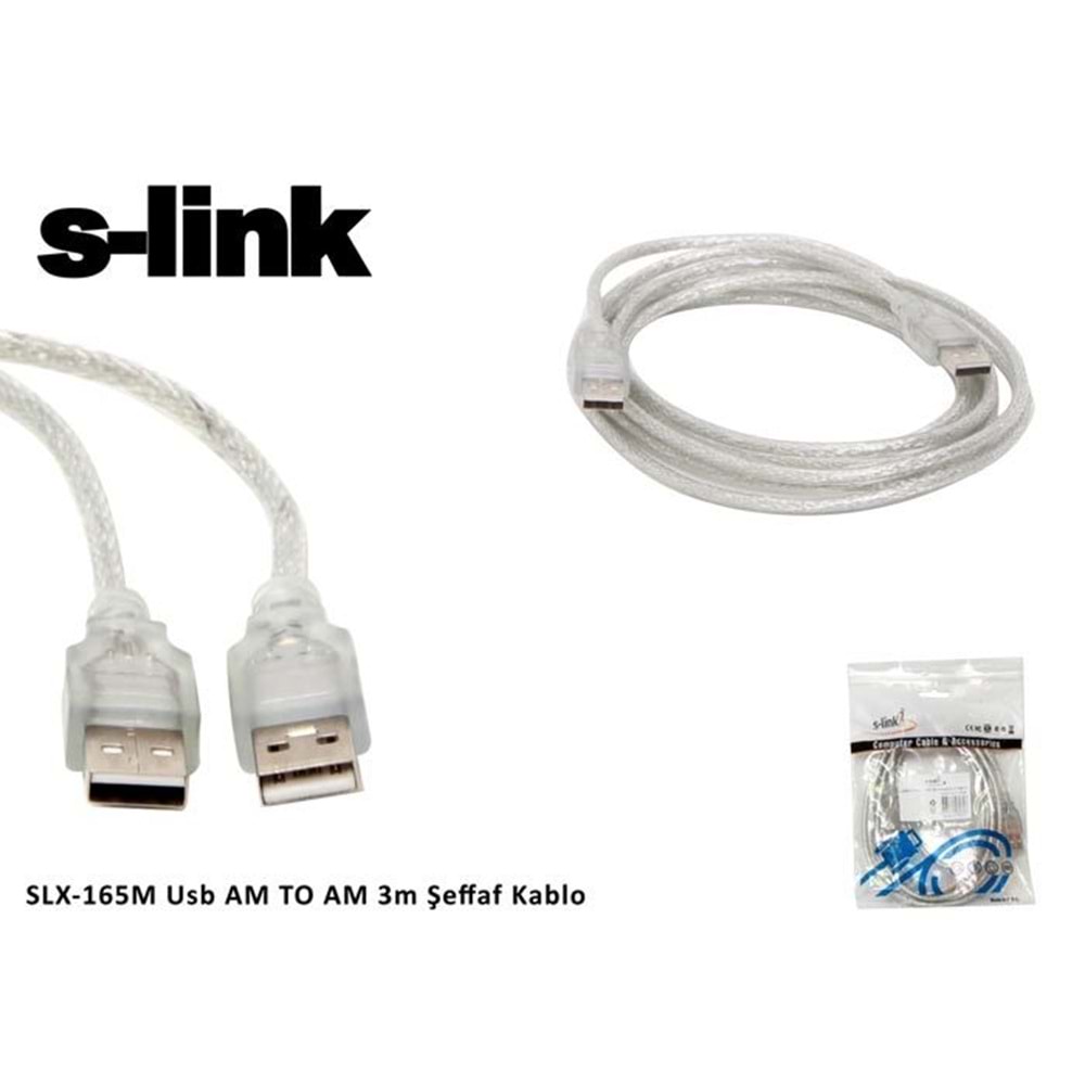 S-link SL-165M Usb AM TO AM 3m Şeffaf Kablo