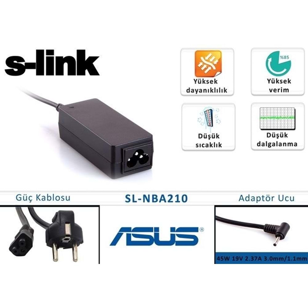 S-link SL-NBA210 45W 19V 2.37A 3.0mm/1.1mm Asus Ultrabook Standart Adaptör