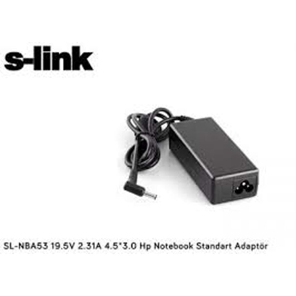 S-link SL-NBA53 Hp Notebook Adaptör 19.5V 2.31A 4.5*3.0 Mavi İğneli Uçlu