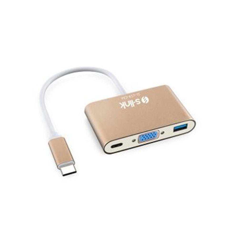 S-link SL-USB-C66 Type C to Vga + Usb 3.0 + C Type USb 3.1 Adaptör...Kayıpsız Hd Görüntü Aktarımı Yüksek Hızlı Parazitsiz Veri İletimi ve Uyumlu Aygıtların Şarj Edilmesini Sağlayan Taşınabilir Portatif Pd Çevirici