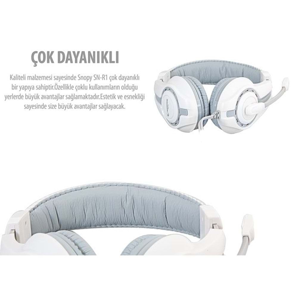 Snopy Rampage SN-R1 Beyaz/Gri Mikrofonlu Dayanıklı Oyuncu Kulaklık