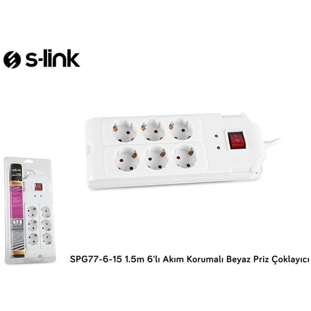 S-link SPG77-6-15 1.5m 6'li Akım Korumalı Beyaz Priz Çoklayıcı